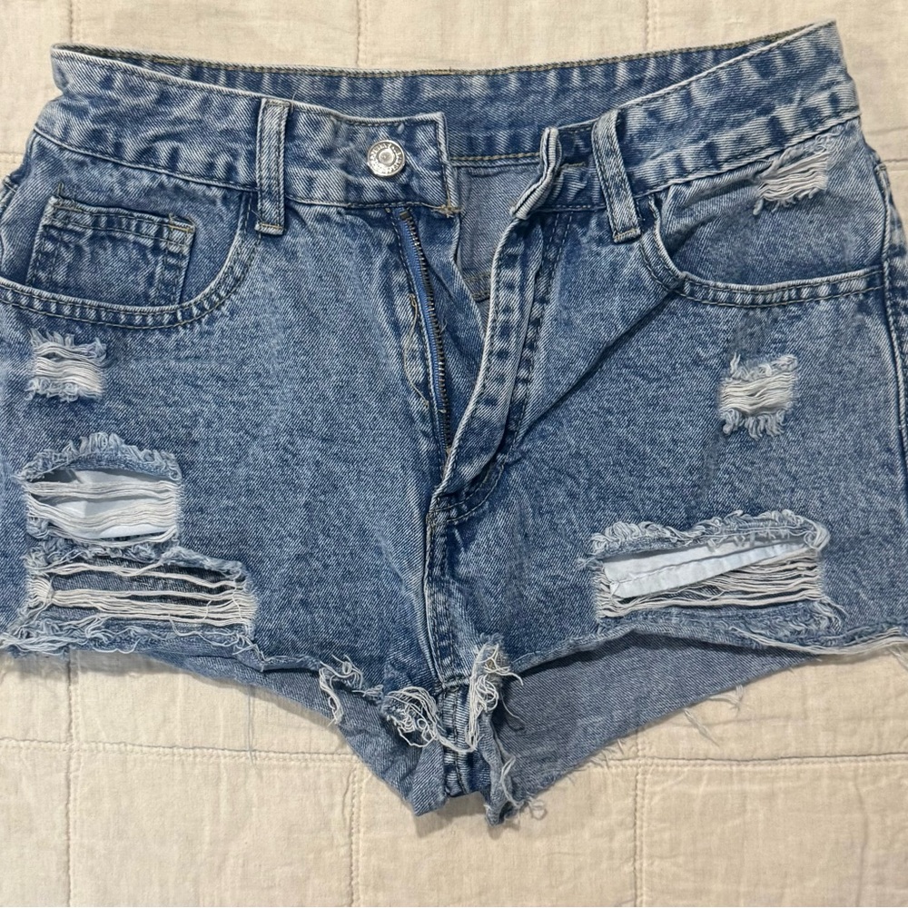 SHEIN Blue Distressed Jean Shorts